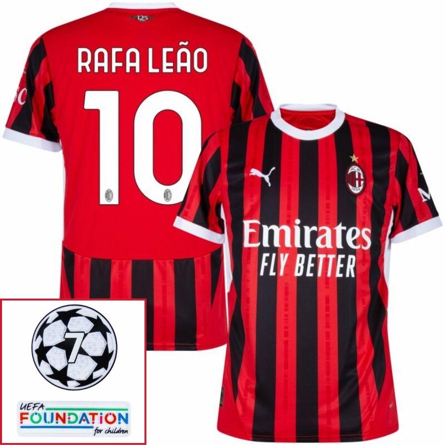AC Milan Rafa Leão 10 Home Fan Jersey 2024/25 Patches UCL UEFA Foundation (Official Printing)