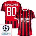 AC Milan Ronaldinho 80 Home Fan Jersey 2024/25 Patches UCL UEFA Foundation (Official Printing)