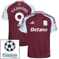 Aston Villa Rashford 9 Home Fan Jersey 2024/25 Patches UCL UEFA Foundation (Official Printing)