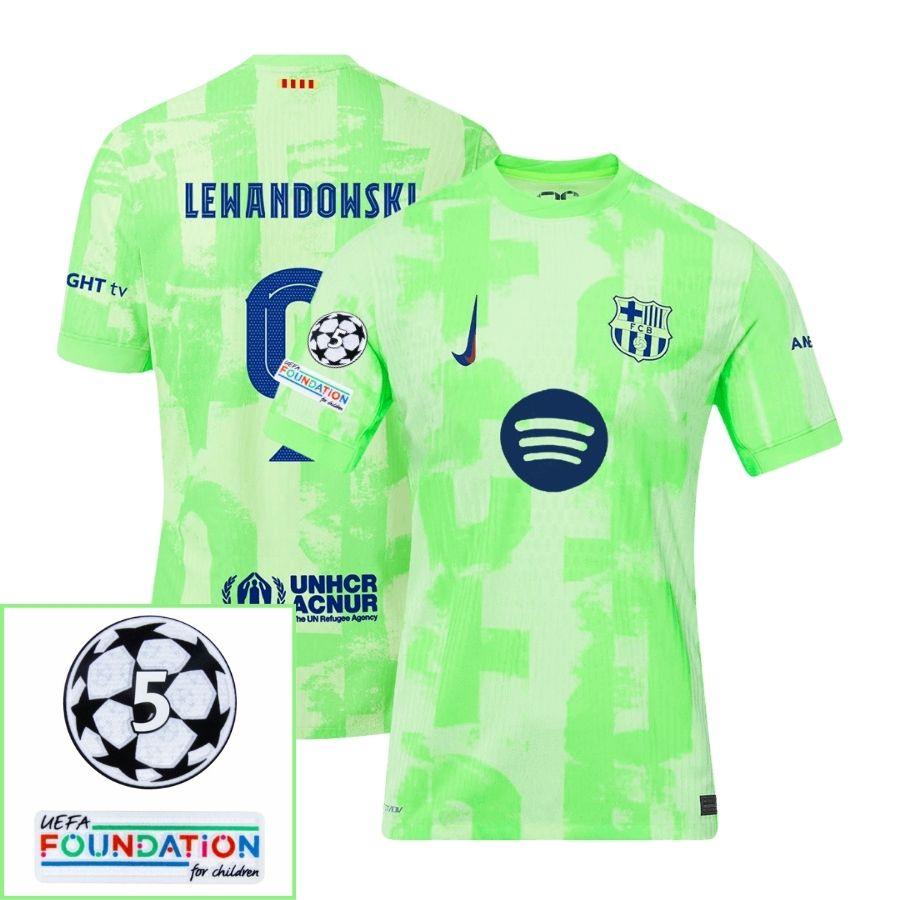 Barcelona Lewandowski 9 Third 2024/25 Patches UCL UEFA Foundation (Official Printing)