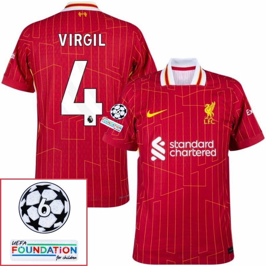Liverpool Virgil 4 Home 2024/25 Patches UCL UEFA Foundation (Official Printing)