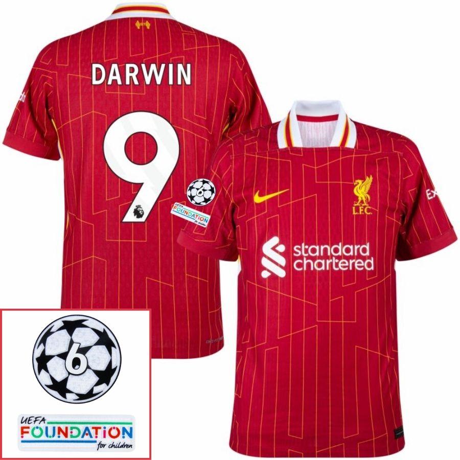 Liverpool Darwin 9 Home 2024/25 Patches UCL UEFA Foundation (Official Printing)