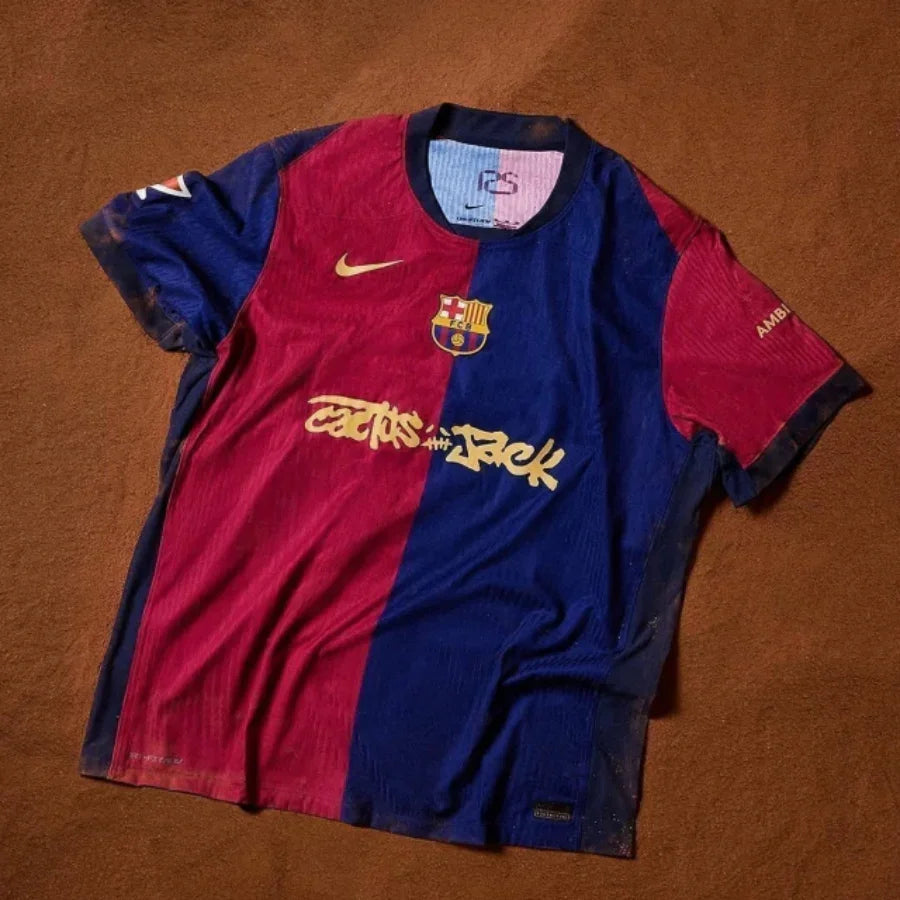 Barcelona Travis Scott Home Fan Jersey 2025/26 Spotify and FC Barcelona Collab With Travis Scott on a Special Cactus Jack