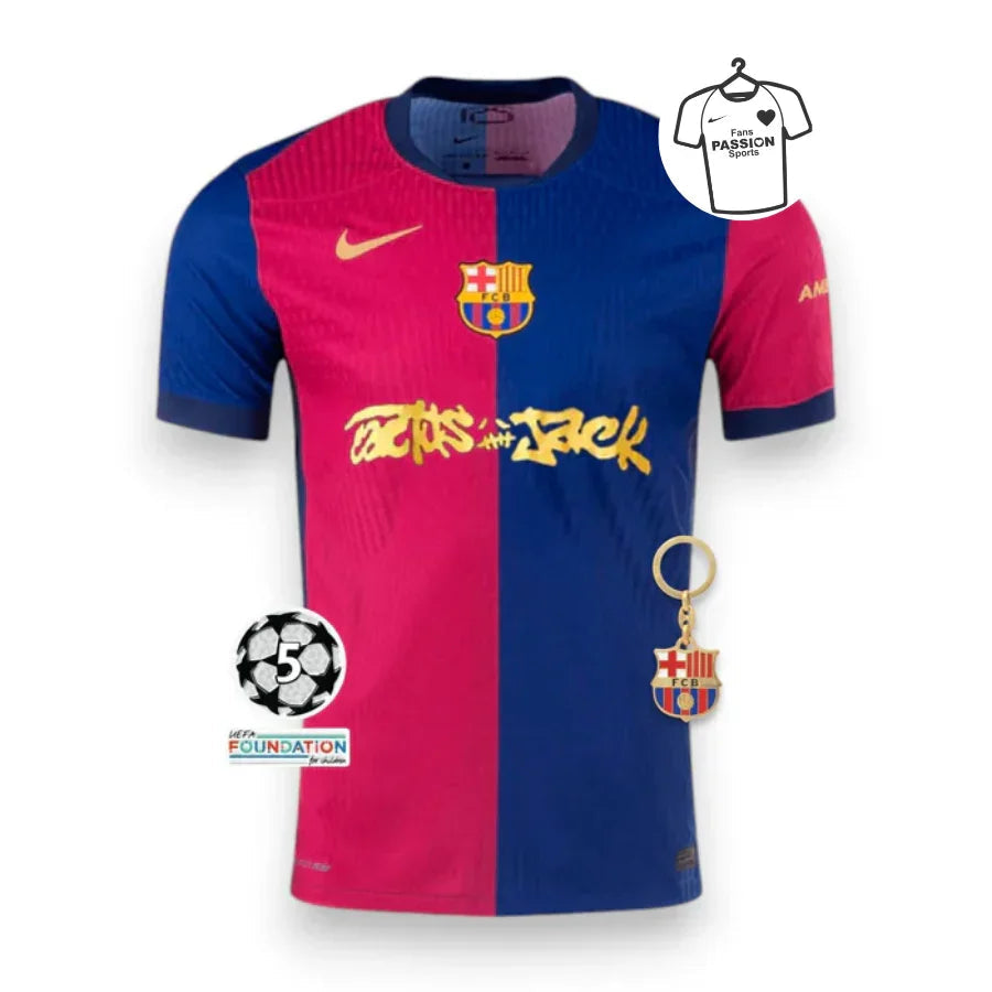 Barcelona Travis Scott Home Fan Jersey 2025/26  Spotify and FC Barcelona Collab With Travis Scott on a Special Cactus Jack Champions League Patch
