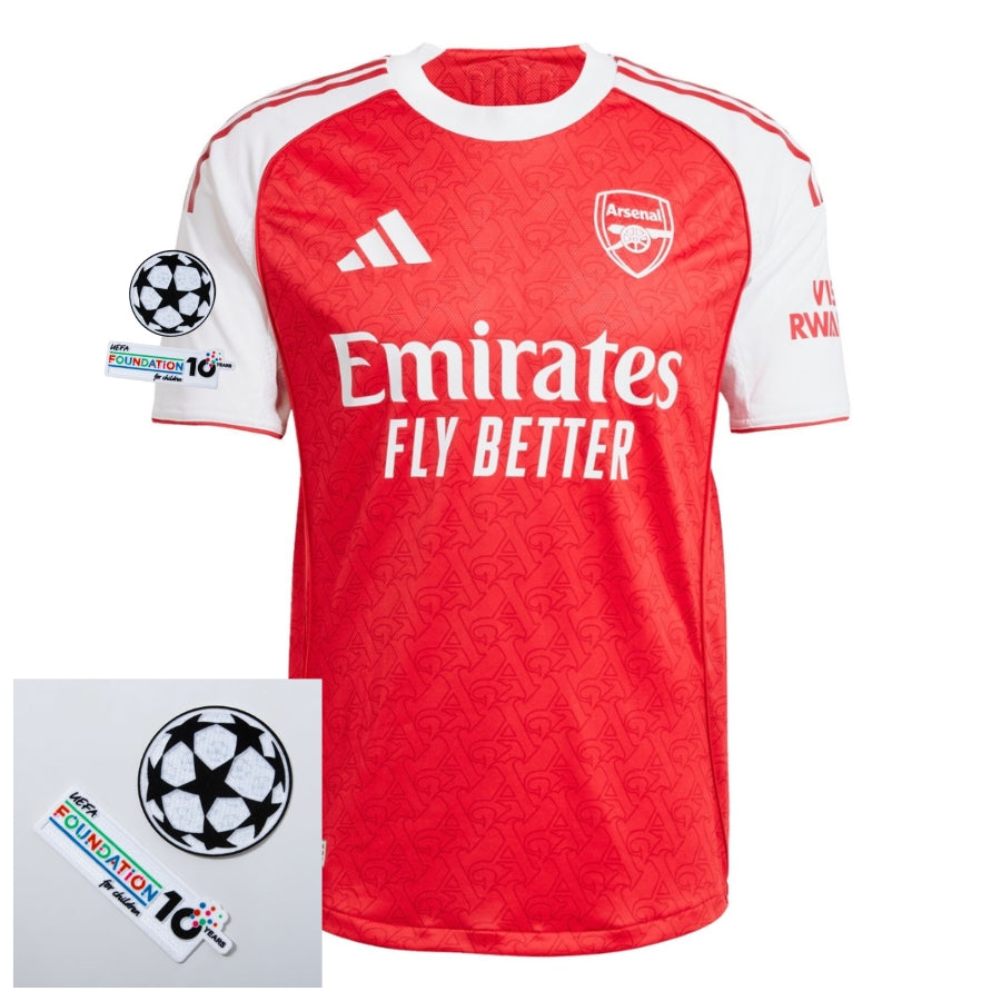 Arsenal Home Fan Jersey 2025/26 Patches UCL + 10th Anniversary UEFA Foundation