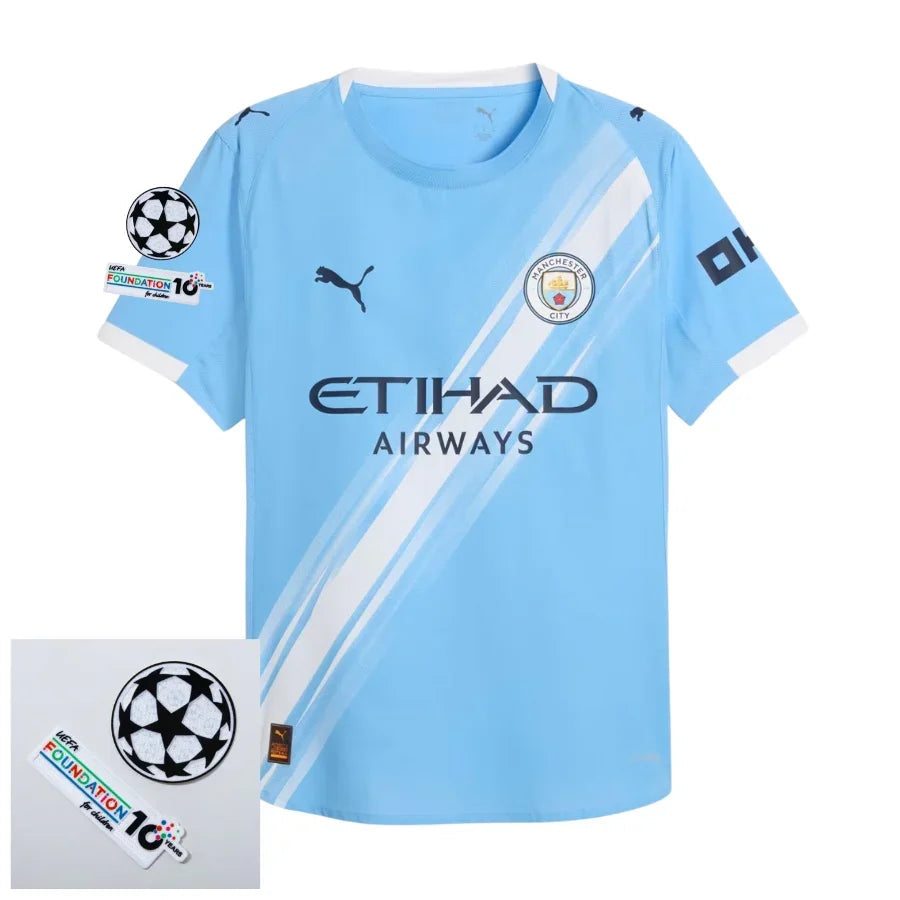 Manchester City Home Fan Jersey 2025/26 Patches UCL + 10th Anniversary UEFA.